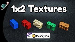 LEGO Brick 1x2 and Four Textured Variants (3004, 4216, 2877, 30136, 98283)