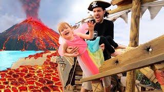 PiRATE iSLAND is under LAVA!!  Beach Prison Escape from Pirates!!  fairy Adley & Mom save the day 