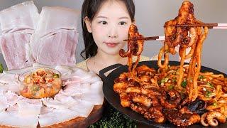 맵느조합 차갑게 먹는 냉수육(냉제육) 애정쭈꾸미 조개젓 무침 먹방 spicy webfoot octopus & cold boiled pork  mukbang korean food