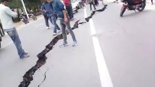 Nepal earthquake: huge cracks appear in road