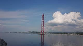 The view on the erecting Çanakkale 1915 Bridge over the Dardanelle Strait.