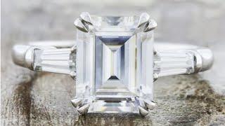Lucille - Elegant Platinum Three Stone 1ct Emerald Diamond Engagement Ring