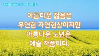 5분 인생명언. "아름다운 젊음은 우연한 자연현상이지만 아름다운 노년은 예술 작품이다."