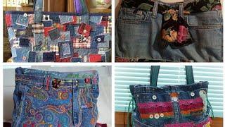 Collection of recycled denim tote bag with patchwork #denim #bags #fashion #sassy #beauty