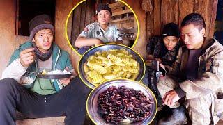 Sanjip having meal with family & guest II Jina Cooks dry meat meal for guest@Manjitamrnati