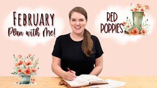 February 2025 Monthly A5 Plans by Just Scribble Plan with Me - Red Poppies || Mandy Lynn Plans