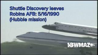 Space Shuttle Discovery leaves Robins AFB after Hubble mission