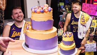 Luka Doncic's Reaction When Lakers Surprised Him with a Birthday Celebration after Beating Clippers