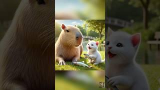 Capybara Saves Kitten From The Naughty Kids  @cattoon1909 #shorts #catlovers #cat