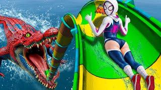 GIANT WATER SLIDE in GTA 5! Spider Gwen VS GIANT MACHINES! #GTAV #Waterslidesgta5 #spidergwen