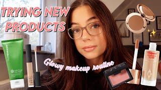 TRYING NEW PRODUCTS + GLOWY MAKEUP ROUTINE | Hannah Theresa