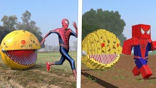 Spiderman Vs Pacman - Minecraft Film side-by-side comparison