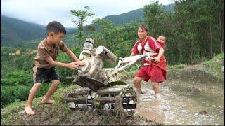 Another crop comes to family in peaceful future land. Duyen with two children a tired working day