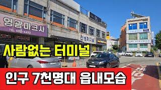 사람없는 터미널과 손님을 기다리는 오징어 | 인구 7천명대의 읍내 시내거리 모습