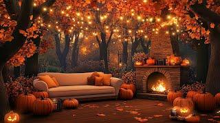 Fall Jazz Vibes on the Porch  Fireplace Crackling & Wind Sounds