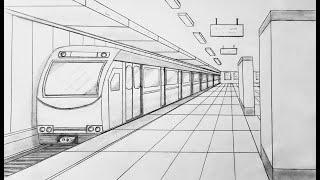 How to draw a subway train in one point perspective