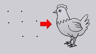 How to draw Hen with Dots | Simple and Easy hen drawing | मुर्गी ड्राइंग | Hen rangoli drawing