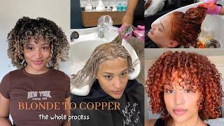 Come to the hair salon with me | BLONDE TO COPPER CURLY HAIR | FALL HAIR | Aubreana Noble