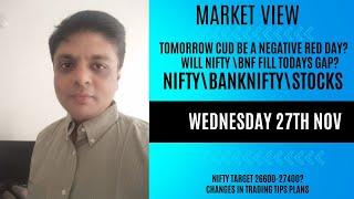 NIFTY\BNF\STOCK VIEW FOR 27TH NOV WED| A RED DAY AND GAP MAY GET FILLED? LEVELS FOR BUYING WILL BE?