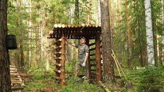 LOG CABIN FAR FROM CIVILIZATION. BUILDING A WOODSHED. BEEF STROGANOFF ON THE STOVE.