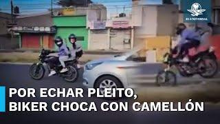 Motociclista se distrae por discusión y termina impactándose contra camellón