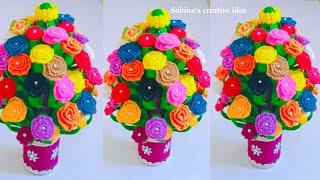 Woolen GULDASTA Banane ki Tarika/ How to Make Woolen Flower GULDASTA with X-ray/ Diy Woolen Craft |