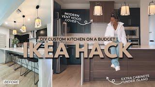 how I built a modern vent hood cover + added extra cabinets to my kitchen island | IKEA HACK