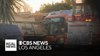 8 people injured after Metro bus crashed in parked big rig in El Monte