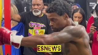 BEST BODY SHOTS IN BOXING ERROL SPENCE 8 MIN ON HEAVY BAG NO BREAKS AFTER AN HOUR WORKOUT ESNEWS