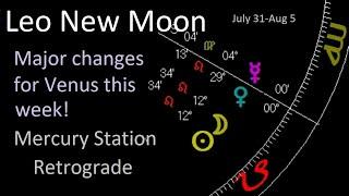 Astrology July 30-Aug 5 2024 -Venus sq Uranus - Leo New Moon - Venus into Virgo - Mercury Station Rx