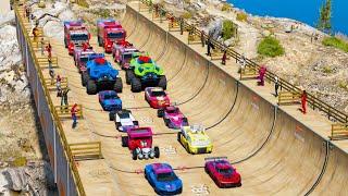 GTA V New Super Epic Mega Ramp Challenge Heroes and Sport Cars !