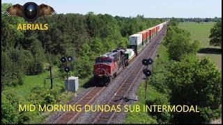 Mid Morning Dundas Sub Intermodal  & Two Full Speed Via Train / Aerials