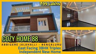 Low Budget Indpt New 3BHK Triplex Cozy Home For Sale ₹99 Lakhs Jalahalli