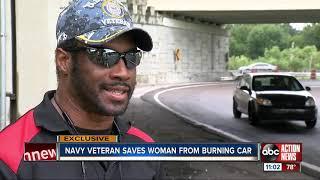 Navy veteran rescues woman after fiery crash in Tampa