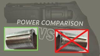 Power test comparison without and with valve block HDR50 T4E revolver