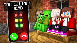 Mikey Family & JJ Family Got Call From SCARY TRAFFIC LIGHT HEAD At Night in Minecraft (Maizen)