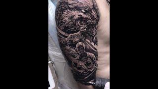 Dragon and Monk Tattoo Time Lapse | Татуировка дракона с монахом | @SuvorovTattoo