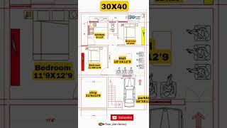 30x40 house plan | 30x40 house plan with car parking | 30x40 north facing house plans with shop