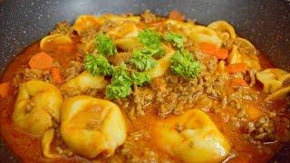 Tortellini with minced meat recipe, tortelloni pasta with delicious cheese sauce, #tortellini