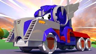 Carl der Supertruck ist Optimus Prime von den Transformers Die Lackierwerkstatt von Tom - Cartoons