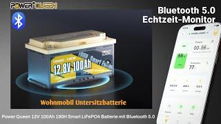 Power Queen 12V 100Ah 190H Smart Bluetooth Batterie, Wohnmobil Untersitzbatterie