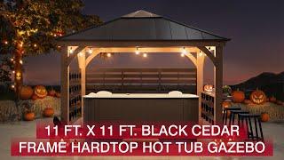 Sunjoy 11x 11 Black Wooden Frame Hardtop Hot Tub Gazebo with Shelf | Patio Ideas