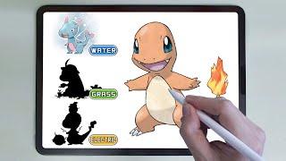 How to draw Pokemon Charmander Type Swap : Water Fire Grass (iPad Pro + Procreate)