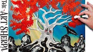 Q Tip Painting Acrylic Painting Weirwood Tree #WinterIsHere Fire and Ice | TheArtSherpa