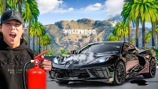 IN EINEM AUTOBETRUG MIT MEINER NEUEN CORVETTE IN LOS ANGELES