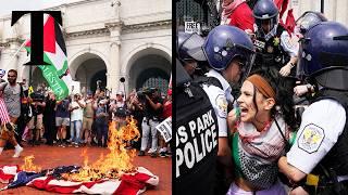 American flag set on fire in Capitol Hill protest