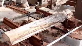 Cutting Cedar log Custom Slabs Homemade Sawmill