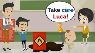 Luca SETS THE SCHOON ON FIRE! | Basic English conversation | Learn English | Like English