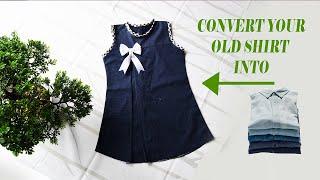 CONVERT/UPCYCLE/REUSE/RECYCLE OLD MEN'S SHIRT INTO BEAUTIFUL BABY DRESS IN 30 MINUTES#REUSEOLDCLOTHS