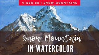 how to paint a snow mountain in watercolour | beginner tutorial | Veerendra Tikhe